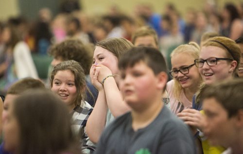 Students from Ecole Laura Secord wait for an award to be announced at the school patrol awards held at the RBC Convention Centre on Friday, June 5, 2015. Mikaela MacKenzie / Winnipeg Free Press