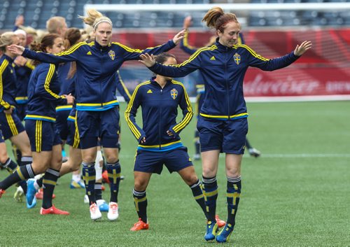 The Swedish national team practices at Investors Group Field in Winnipeg Sunday the day before their game against Nigeria in the FIFA World Cup of Soccer tournament. 150607 - Sunday, June 07, 2015 -  MIKE DEAL / WINNIPEG FREE PRESS