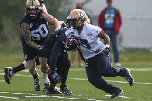 Carlos Anderson (35) rushes the ball during Winnipeg Blue Bombers training camp Sunday morning. 150607 - Sunday, June 07, 2015 -  MIKE DEAL / WINNIPEG FREE PRESS