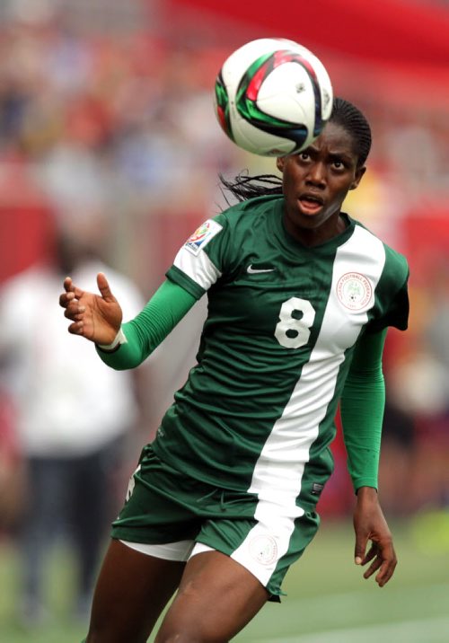 Nigeria's # 8 Asisat Oshoala is focused on the ball Monday afternoon in Women's World Cup Soccer action in Winnipeg. June 8, 2015 - (Phil Hossack / Winnipeg Free Press)