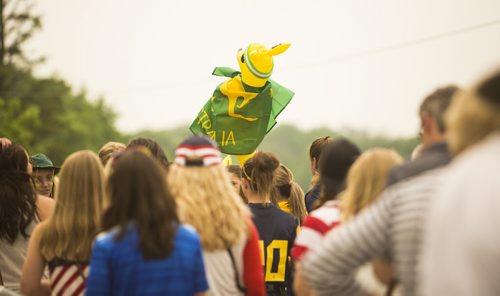 A yellow Australian kangaroo sticks up above the crowd as FIFA fans line up to see the Nigeria vs. Sweden game at the Investors Group Field on Monday, June 8, 2015. Mikaela MacKenzie / Winnipeg Free Press