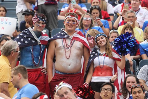 Fans get into the spirit before the USA and Australia teams play in FIFA Women's World Cup soccer action in Winnipeg on Monday, June 8, 2015. 150608 - Monday, June 08, 2015 -  MIKE DEAL / WINNIPEG FREE PRESS