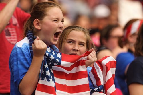 Fans get into the spirit before the USA and Australia teams play in FIFA Women's World Cup soccer action in Winnipeg on Monday, June 8, 2015. 150608 - Monday, June 08, 2015 -  MIKE DEAL / WINNIPEG FREE PRESS