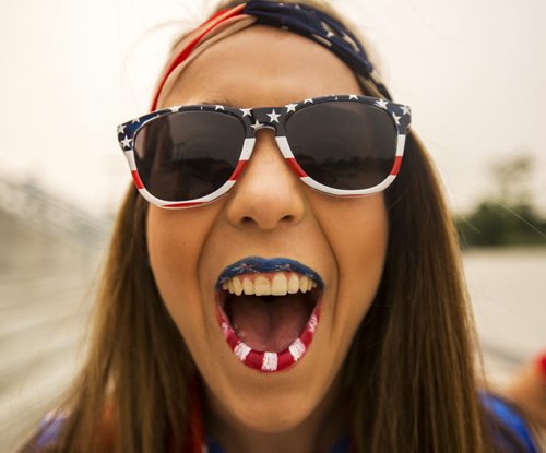 Christina Paglione from New Jersey gets excited before going into the stadium for the FIFA World Cup United States vs. Australia game at the Investors Group Field on Monday, June 8, 2015. Mikaela MacKenzie / Winnipeg Free Press