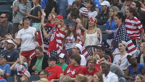 USA fans during half time at the USA vs. Australia game of FIFA Women's World Cup soccer action in Winnipeg on Monday, June 8, 2015. 150608 - Monday, June 08, 2015 -  MIKE DEAL / WINNIPEG FREE PRESS