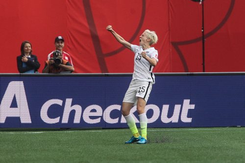 USA's Megan Rapinoe (15) celebrates a goal during the second half of FIFA Women's World Cup soccer action in Winnipeg on Monday, June 8, 2015. 150608 - Monday, June 08, 2015 -  MIKE DEAL / WINNIPEG FREE PRESS