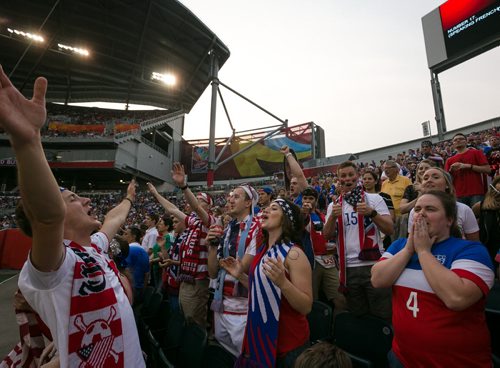 Group of USA fans known as the American Outlaws cheer on Team USA against Australia at Investors Group Field, now known as Winnipeg Stadium, for the FIFA Women's World Cup. June 08, 2015 - MELISSA TAIT / WINNIPEG FREE PRESS