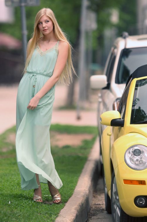 Sun Dresses from Out of the Blue 102 Osborne St--Mint Grecian maxi dress     Price: $79.99 ( also available in lavender), Long V necklace :Price: $24.99,Gold strappy wedges :Price: $134.99  See Threads column- June 08, 2015   (JOE BRYKSA / WINNIPEG FREE PRESS)