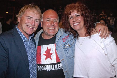 A Wise Guys reunion was held at the site of the defunct Exchange District bar (now home to District Stop) on May 4, 2015 as a fundraiser for the Kevin Walters Memorial Fund. The fund supports promising performers and organizations in music, film, performance and the creative arts. Prominent Manitoba musicians, including Doc Walker, provided entertainment. Pictured, from left, are Tom McGouran of the Tom and Larry show, lawyer Bob Sokalski and CJOB radio personality Kathy Kennedy. (JOHN JOHNSTON / WINNIPEG FREE PRESS)