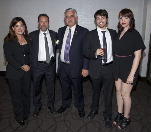 The Islamic Social Services Association held its biannual fundraising dinner on May 29, 2015. Ihsan Awards were presented to two lawyers for their support of the Muslim community. Pictured, from left, are Dianne Lieberman, Saul Simmonds (award winner), Abdo El Tassi (ISSA vice-president), Jonah Simmonds and Tiana Northage. (JOHN JOHNSTON / WINNIPEG FREE PRESS)
