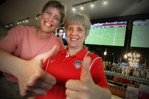 June 9, 2015 - 150909  -  Americans Nancy Fitz and Beverly Baird from Washington, D.C. came up to Winnipeg to support their team at the FIFA Women's World Cup Tuesday, June 9, 2015. John Woods / Winnipeg Free Press