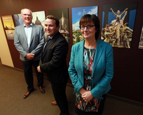 YES-Winnipeg, Vince Bartella (center) poses with Doug Harvey and Marina James at Economic Development WInnipeg. See Martin Cash story. June 10, 2015 - (Phil Hossack / Winnipeg Free Press)