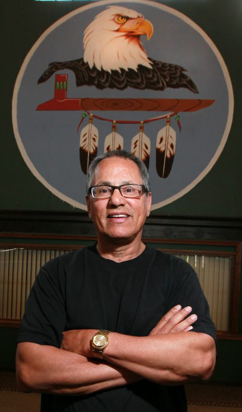Aboriginal Council of Winnipeg president Damon Johnston under the dome with the big eagle behind him. FIFAs media channel for accredited journalists has a 1,100 word profile about Winnipegs history, culture etc but makes no mention of anything Aboriginal. Even though visitors are usually fascinated by the citys rich Aboriginal roots and population. For sanders story running Friday June 11, 2015 - (Phil Hossack / Winnipeg Free Press)