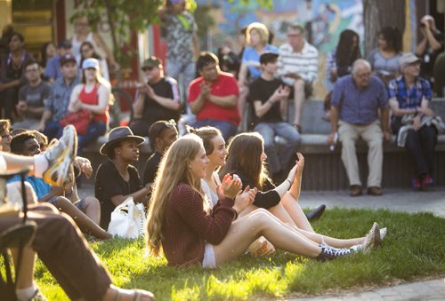 Spectators enjoy Joanna Majoko's performance at the Winnipeg International Jazz Festival at Old Market Square on Thursday, June 11, 2015.   Mikaela MacKenzie / Winnipeg Free Press