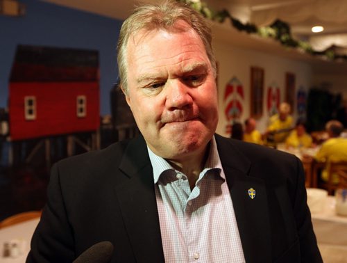 A bunch of Swedish people are at the Scandanavian Cultural Centre at 764 Erin St. Kirbyson story. Karl-Erik Nilsson Swedish Football Association, President. BORIS MINKEVICH/WINNIPEG FREE PRESS June 12, 2015