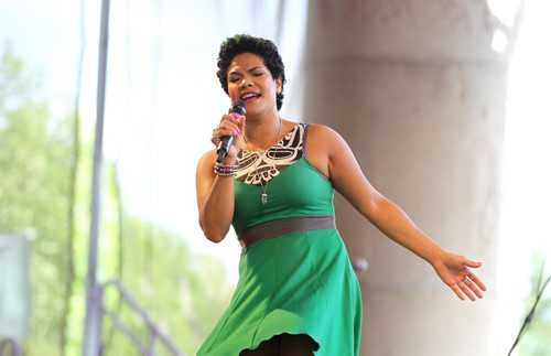 Singer Mariana Canadas performs on the backstage of Scotia Bank stage at the Forks during Pride Fest Saturay. Standup photo   June 13, 2015 Ruth Bonneville / Winnipeg Free Press