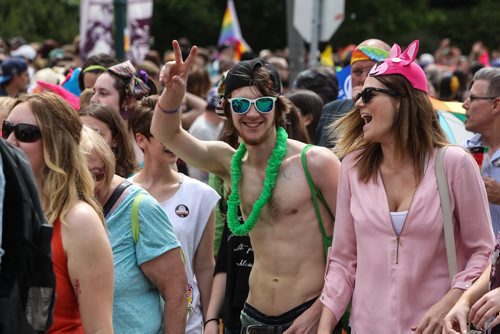 Hundreds showed up to take part in the 28th Anniversary of the Winnipeg Pride Parade Sunday afternoon. 150614 - Sunday, June 14, 2015 -  MIKE DEAL / WINNIPEG FREE PRESS