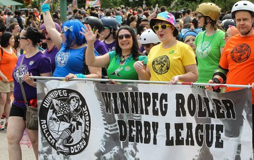 Hundreds showed up to take part in the 28th Anniversary of the Winnipeg Pride Parade Sunday afternoon. 150614 - Sunday, June 14, 2015 -  MIKE DEAL / WINNIPEG FREE PRESS