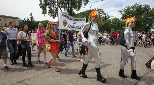 Hundreds showed up to take part in the 28th Anniversary of the Winnipeg Pride Parade Sunday afternoon. 150614 - Sunday, June 14, 2015 -  MIKE DEAL / WINNIPEG FREE PRESS