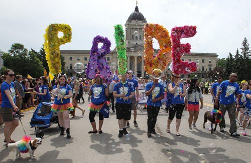 Hundreds showed up to take part in the 28th Anniversary of the Winnipeg Pride Parade Sunday afternoon. 150614 - Sunday, June 14, 2015 -  MIKE DEAL / WINNIPEG FREE PRESS