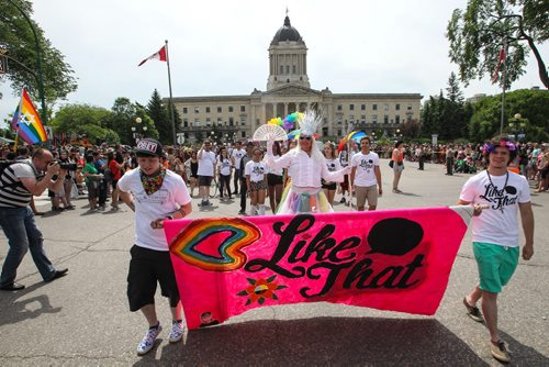 Hundreds showed up to take part in the 28th Anniversary of the Winnipeg Pride Parade Sunday afternoon. 150614 - Sunday, June 14, 2015 -  MIKE DEAL / WINNIPEG FREE PRESS