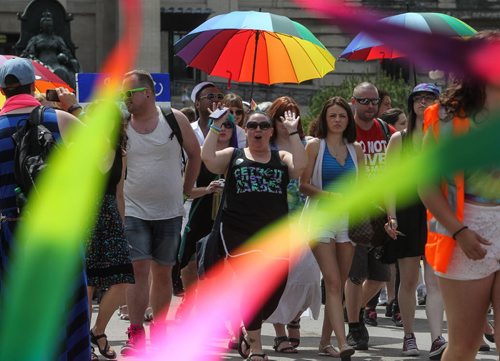 Hundreds showed up to take part in the 28th Anniversary of the Winnipeg Pride Parade Sunday afternoon. 150614 - Sunday, June 14, 2015 -  MIKE DEAL / WINNIPEG FREE PRESS