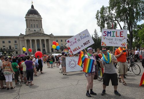 Hundreds showed up to take part in the 28th Anniversary of the Winnipeg Pride Parade Sunday afternoon. 150614 - Sunday, June 14, 2015 -  MIKE DEAL / WINNIPEG FREE PRESS