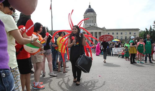 Hundreds showed up to take part in the 28th Anniversary of the Winnipeg Pride Parade Sunday afternoon. 150614 - Sunday, June 14, 2015 -  MIKE DEAL / WINNIPEG FREE PRESS