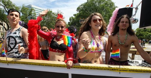 Hundreds showed up to take part in the 28th Anniversary of the Winnipeg Pride Parade Sunday afternoon. 150614 - Sunday, June 14, 2015 -  MIKE DEAL / WINNIPEG FREE PRESS