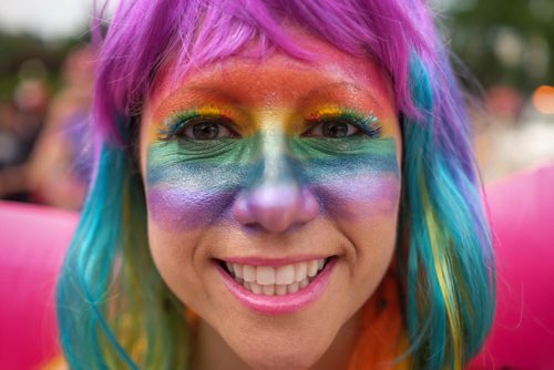 Amber McFeetors is all smiles as she takes part in the 28th Anniversary of the Winnipeg Pride Parade Sunday afternoon. 150614 - Sunday, June 14, 2015 -  MIKE DEAL / WINNIPEG FREE PRESS