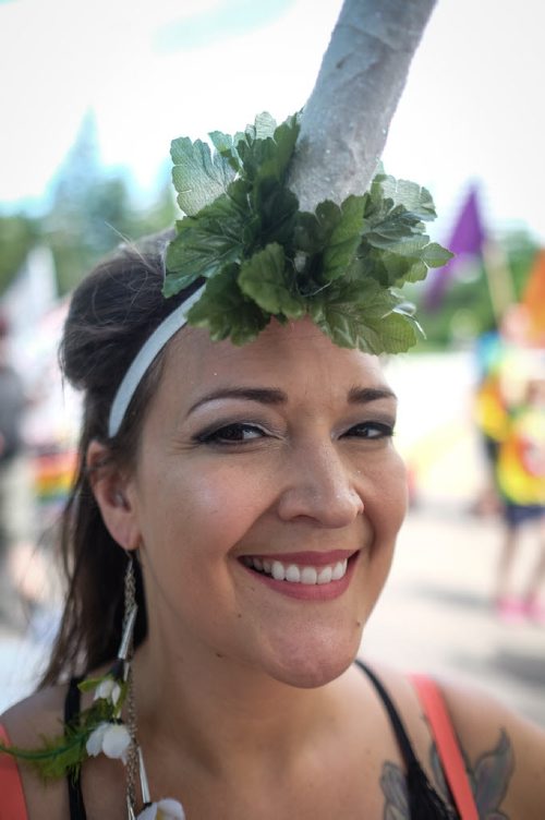 Laura Porath is all smiles as she takes part in the 28th Anniversary of the Winnipeg Pride Parade Sunday afternoon. 150614 - Sunday, June 14, 2015 -  MIKE DEAL / WINNIPEG FREE PRESS