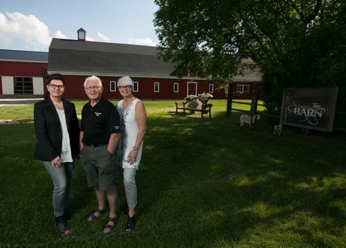 Owners and operators of The Wedding Barn near Steinbach, Manitoba. Edna Wiebe (left), her father Peter Wiebe and sister Sandra Toews. See story by Bill Redekop June 11, 2015 - MELISSA TAIT / WINNIPEG FREE PRESS