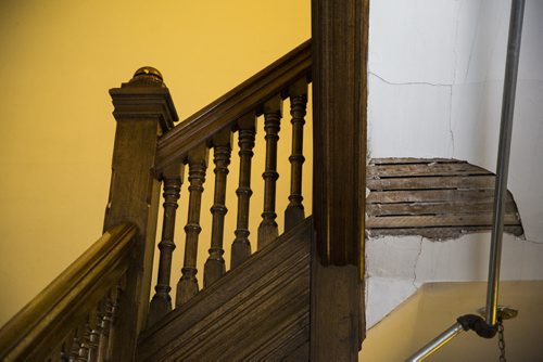 The Heritage North End Church in Winnipeg is up for sale for less than the price of a starter home on Tuesday, June 16, 2015.  The plaster is in dire need of restoration, as evidenced by this section of the staircase. Mikaela MacKenzie / Winnipeg Free Press
St. Giles Church was built in 1908.