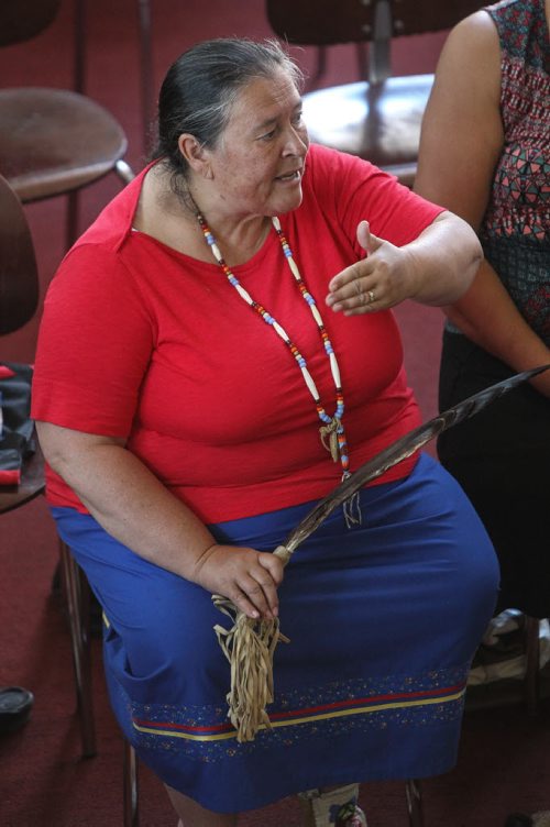 Elder Myra Laramee talks during a public forum on the new U of W required indigenous course for undergrads in Convocation Hall at the University of Winnipeg. 150617 - Wednesday, June 17, 2015 -  MIKE DEAL / WINNIPEG FREE PRESS