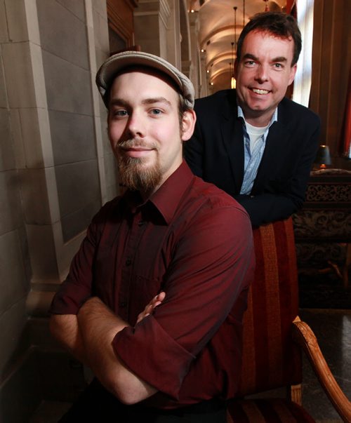Co-Founders of Pricerazzi.com Robert Keizer (left) and Declan McDonald pose Wednesday at the Fort Gary Hotel after winning the "Start Up Pitch" competition. See Martin Cash story. June 17, 2015 - (Phil Hossack / Winnipeg Free Press)
