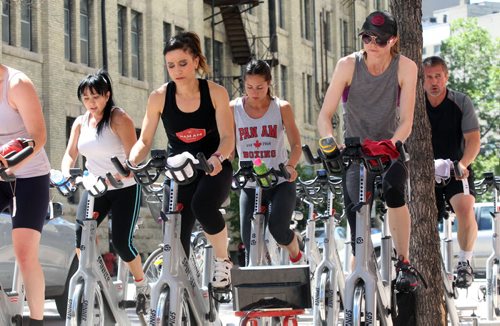 Pan am boxing outdoor spinner class on Arthur St in Winnipegs Exchange District- For now they are doing noon out door classes and are considering 530-630 pm next week- Visit Panboxing.com for details-   Standup Photo- June 18, 2015   (JOE BRYKSA / WINNIPEG FREE PRESS)