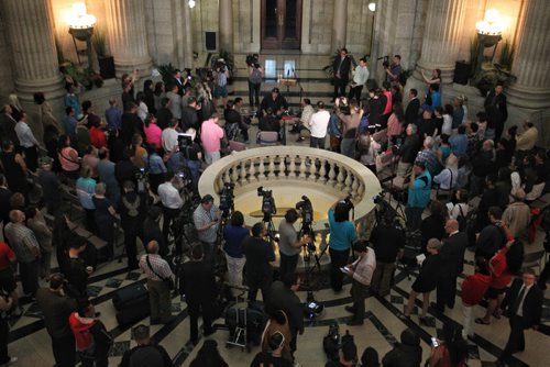 The ceremony honouring the '60's Scoop survivors takes place in the rotunda of the Manitoba Legislative Building Thursday.  150618 June 18, 2015 MIKE DEAL / WINNIPEG FREE PRESS