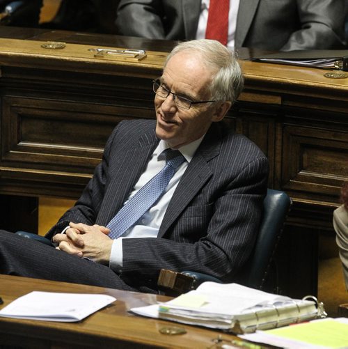 MLA Steve Ashton reacts while Premier Greg Selinger defends him and leader of the opposition skewers him over the $5-million deal to acquire flood-fighting equipment for First Nations. 150618 - Thursday, June 18, 2015 -  MIKE DEAL / WINNIPEG FREE PRESS