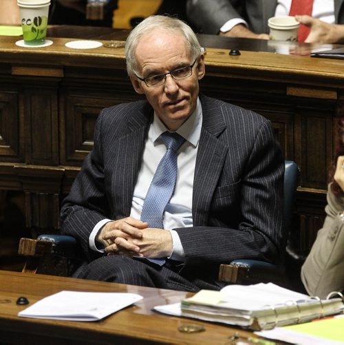 MLA Steve Ashton reacts while Premier Greg Selinger defends him and leader of the opposition skewers him over the $5-million deal to acquire flood-fighting equipment for First Nations. 150618 - Thursday, June 18, 2015 -  MIKE DEAL / WINNIPEG FREE PRESS
