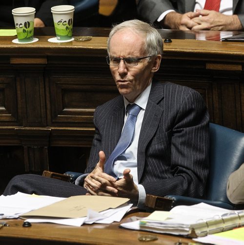 MLA Steve Ashton reacts while Premier Greg Selinger defends him and leader of the opposition skewers him over the $5-million deal to acquire flood-fighting equipment for First Nations. 150618 - Thursday, June 18, 2015 -  MIKE DEAL / WINNIPEG FREE PRESS