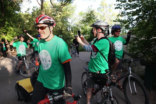 Bike to Work Day, Friday, June 19th included Mayor Brian Bowman that started Friday morning at Assiniboine Park and ended at the Forks. - The first 25 riders to get there will be given a free Bike Week Winnipeg 2015 t-shirt - See Nick Martin Photo- June 19, 2015   (JOE BRYKSA / WINNIPEG FREE PRESS)