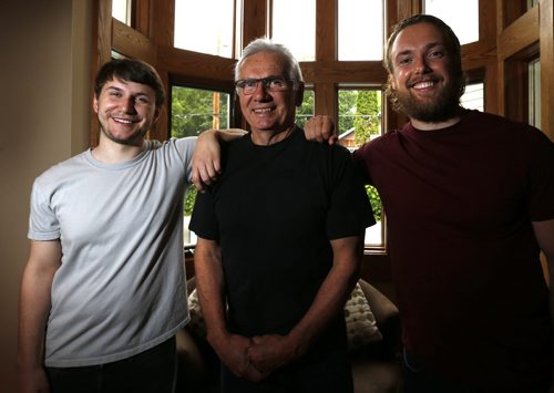 In centre, Bob Cameron, former Winnipeg Blue Bombers punter, and his sons Brett, 24, at right  and Shane, 20. Brett and Shane have both been accepted into medical school at the University of Manitoba and will study to be doctors as part of the same class. Ashley Prest story. Wayne Glowacki / Winnipeg Free Press June 19  2015