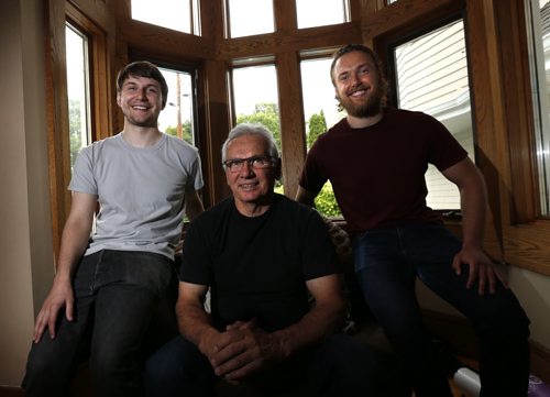 In centre, Bob Cameron, former Winnipeg Blue Bombers punter, and his sons Brett, 24, at right  and Shane, 20. Brett and Shane have both been accepted into medical school at the University of Manitoba and will study to be doctors as part of the same class. Ashley Prest story. Wayne Glowacki / Winnipeg Free Press June 19  2015