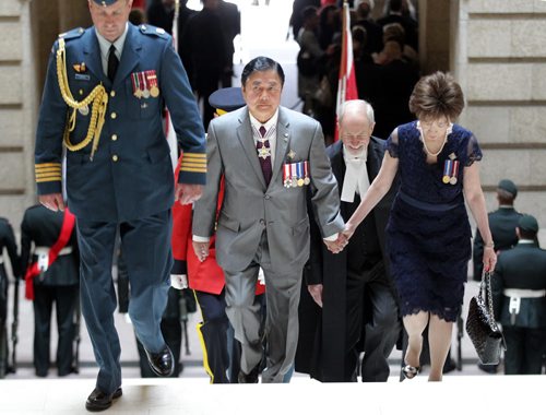 Lt Governor Philip Lee en route to the Legislative Chamber for incoming Lt GOv Janice Filmon's swearing in ceremony Friday. See story. June 19, 2015 - (Phil Hossack / Winnipeg Free Press)