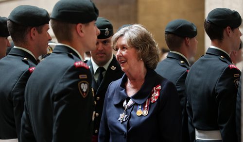 Lt Governor Janice Filmon inspects an honor guard from the Second Battalion of the Princess Patricia's Canadian Light Infantry after her swearing in ceremony Friday. See story. June 19, 2015 - (Phil Hossack / Winnipeg Free Press)