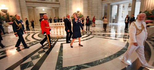 Lt Governor Janice Filmon leads the way out of the Legislative Chamber after her swearing in ceremony Friday. See story. June 19, 2015 - (Phil Hossack / Winnipeg Free Press)