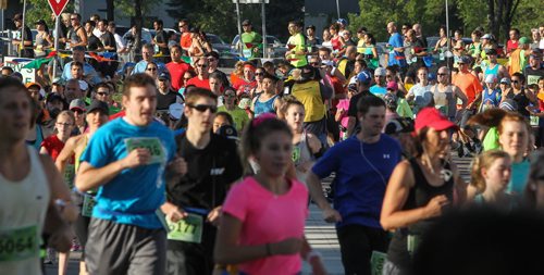 Participants in the Manitoba Marathon at the beginning of their day at the start of the race outside the IGF Stadium on Chancellor Matheson Road Sunday morning. 150621 - Sunday, June 21, 2015 -  MIKE DEAL / WINNIPEG FREE PRESS
