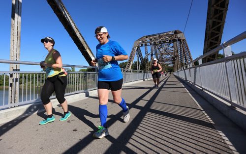 Manitoba marathon participants on BDI Bridge, Sunday, June 21, 2015. (TREVOR HAGAN / WINNIPEG FREE PRESS)