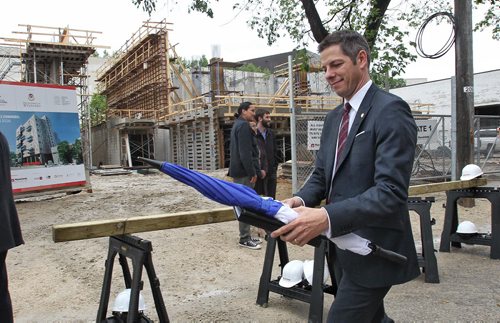 Winnipeg Mayor Brian Bowman at the construction site of the new UWinnipeg Commons apartment complex. The 14 story building will house students, families and individuals downtown and will open in the summer of 2016. 150622 June 22, 2015 MIKE DEAL / WINNIPEG FREE PRESS