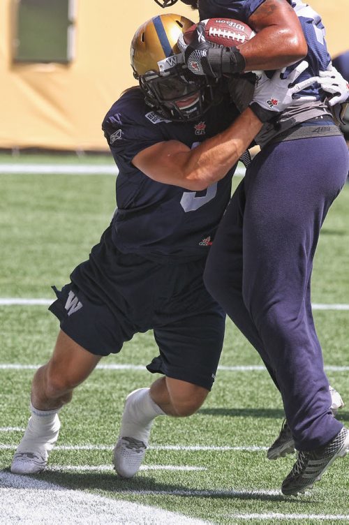 Graig Newman (3) during Winnipeg Blue Bomber practice at IGF Monday.  150623 June 23, 2015 MIKE DEAL / WINNIPEG FREE PRESS